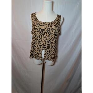 Rebellious One Y2K Style Medium Cropped Leopard Print Sleeveless Top w/Front Tie